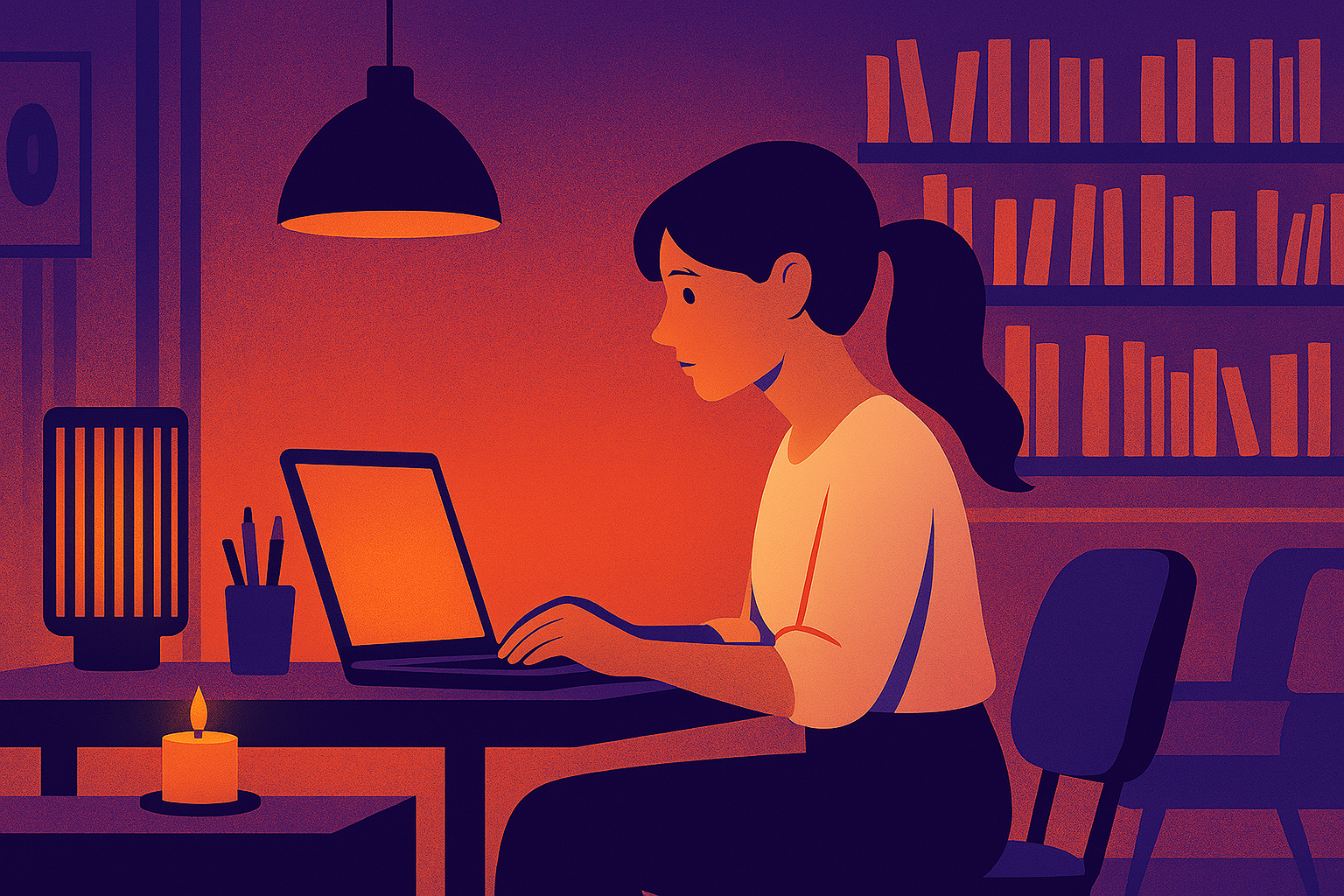 Girl writing on a laptop